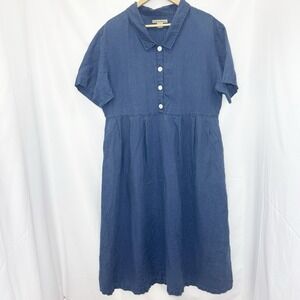 100% Linen Edwardian Lagenlook Maxi Artist Granola Earthy Smock Dress Tunic L